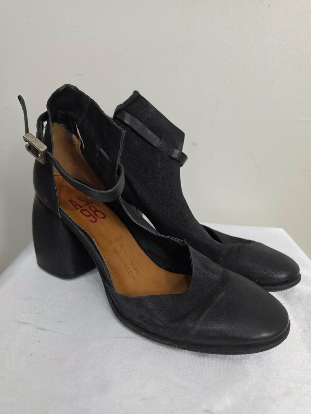 A.S.98 Black Leather Slingback Heel